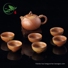 Handmade Crude Ceramic Brown Color Tea Set With Tea Pot Tea Cups Pack in Gift Box
